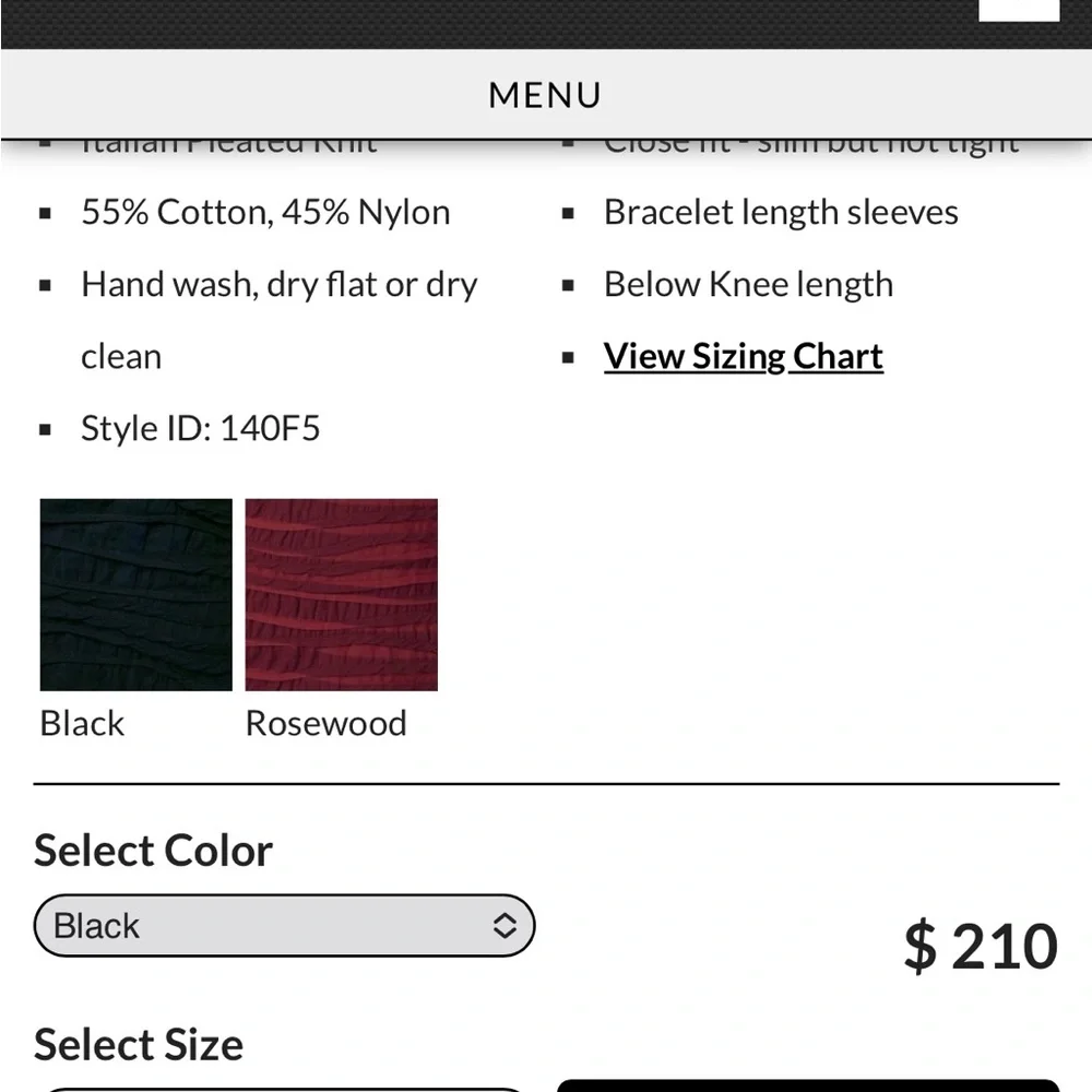 BLACK! Carol Turner Collection Black Italian Knit Dress with Rippled Pleats